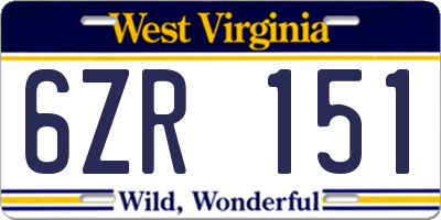 WV license plate 6ZR151