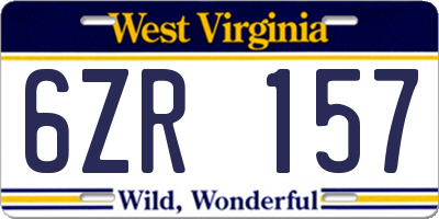 WV license plate 6ZR157