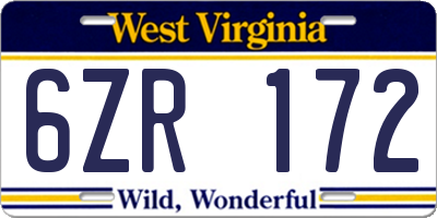 WV license plate 6ZR172