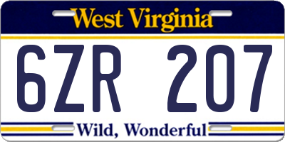WV license plate 6ZR207