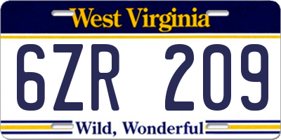 WV license plate 6ZR209
