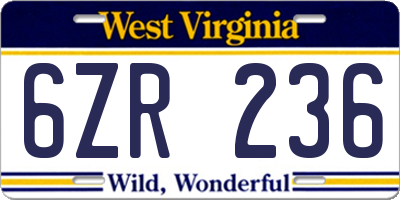 WV license plate 6ZR236