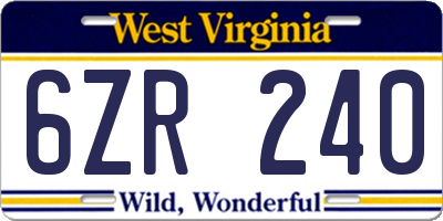 WV license plate 6ZR240