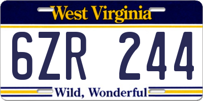 WV license plate 6ZR244