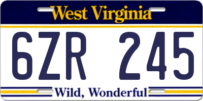 WV license plate 6ZR245