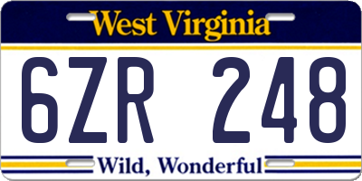 WV license plate 6ZR248