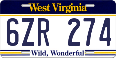 WV license plate 6ZR274