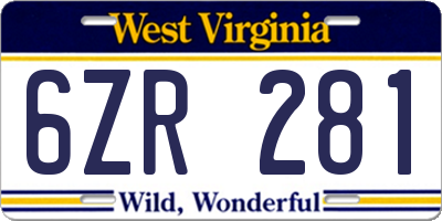 WV license plate 6ZR281