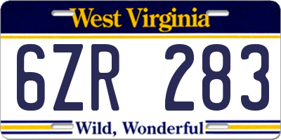 WV license plate 6ZR283