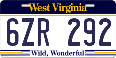 WV license plate 6ZR292