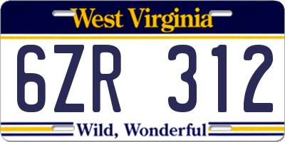 WV license plate 6ZR312
