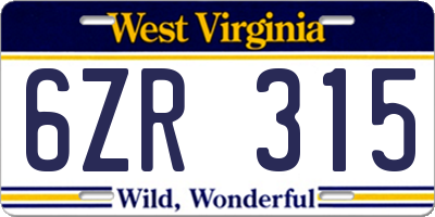 WV license plate 6ZR315