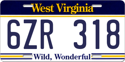 WV license plate 6ZR318