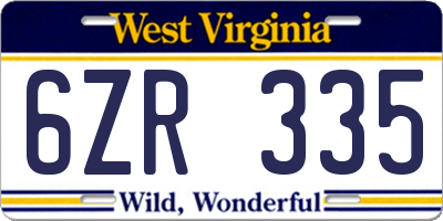 WV license plate 6ZR335