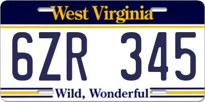 WV license plate 6ZR345