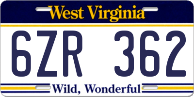 WV license plate 6ZR362