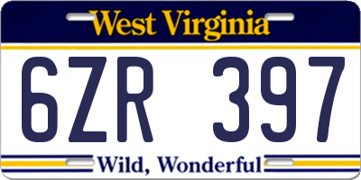 WV license plate 6ZR397