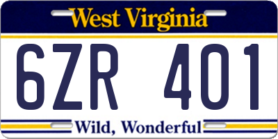 WV license plate 6ZR401