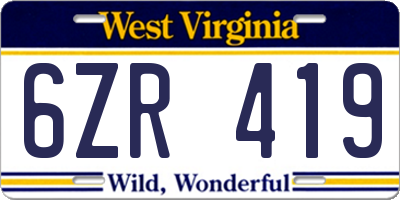 WV license plate 6ZR419