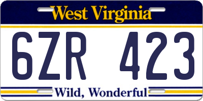 WV license plate 6ZR423