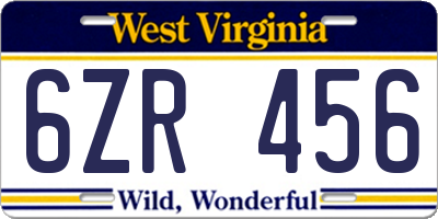 WV license plate 6ZR456