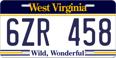 WV license plate 6ZR458