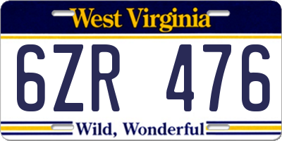 WV license plate 6ZR476