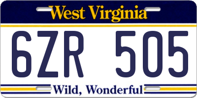 WV license plate 6ZR505