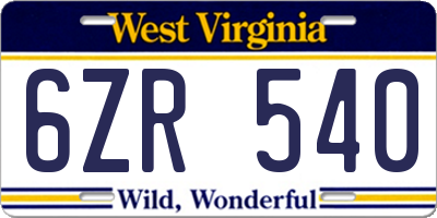 WV license plate 6ZR540