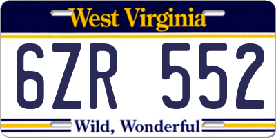 WV license plate 6ZR552