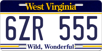 WV license plate 6ZR555