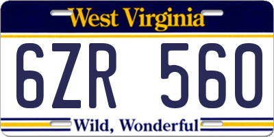 WV license plate 6ZR560