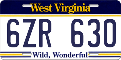 WV license plate 6ZR630