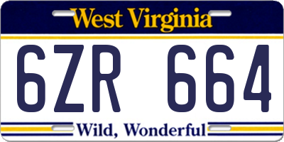 WV license plate 6ZR664