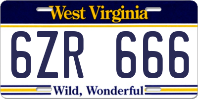 WV license plate 6ZR666