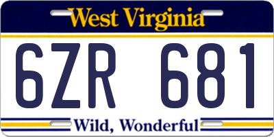 WV license plate 6ZR681
