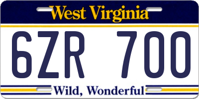 WV license plate 6ZR700