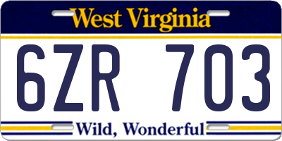 WV license plate 6ZR703