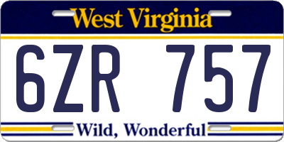 WV license plate 6ZR757