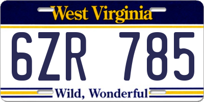 WV license plate 6ZR785
