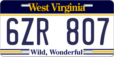 WV license plate 6ZR807