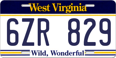 WV license plate 6ZR829