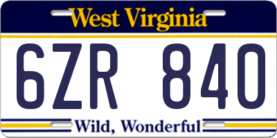 WV license plate 6ZR840