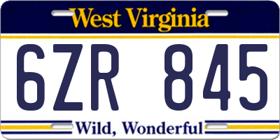 WV license plate 6ZR845