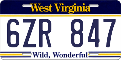 WV license plate 6ZR847