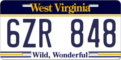 WV license plate 6ZR848