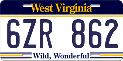 WV license plate 6ZR862