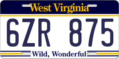 WV license plate 6ZR875