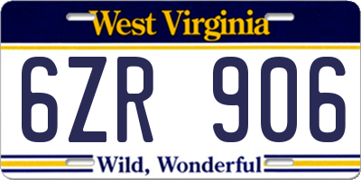 WV license plate 6ZR906