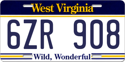 WV license plate 6ZR908